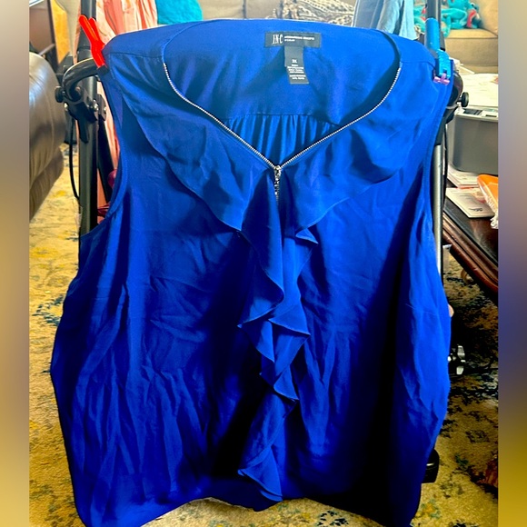 International cocepts cobalt blue tank blouse with silver zipper & cute ruffle - Picture 3 of 4